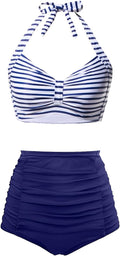Women Two Piece Swimsuit High Waisted Bikini Sets Tummy Control Bathing Suit Vintage Halter Swimwear