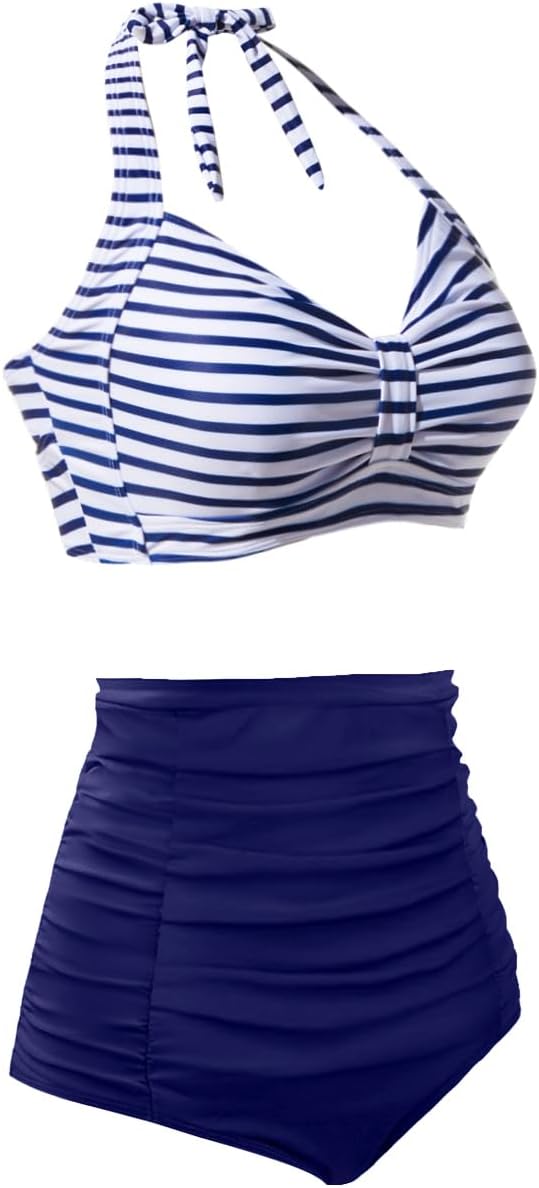 Women Two Piece Swimsuit High Waisted Bikini Sets Tummy Control Bathing Suit Vintage Halter Swimwear