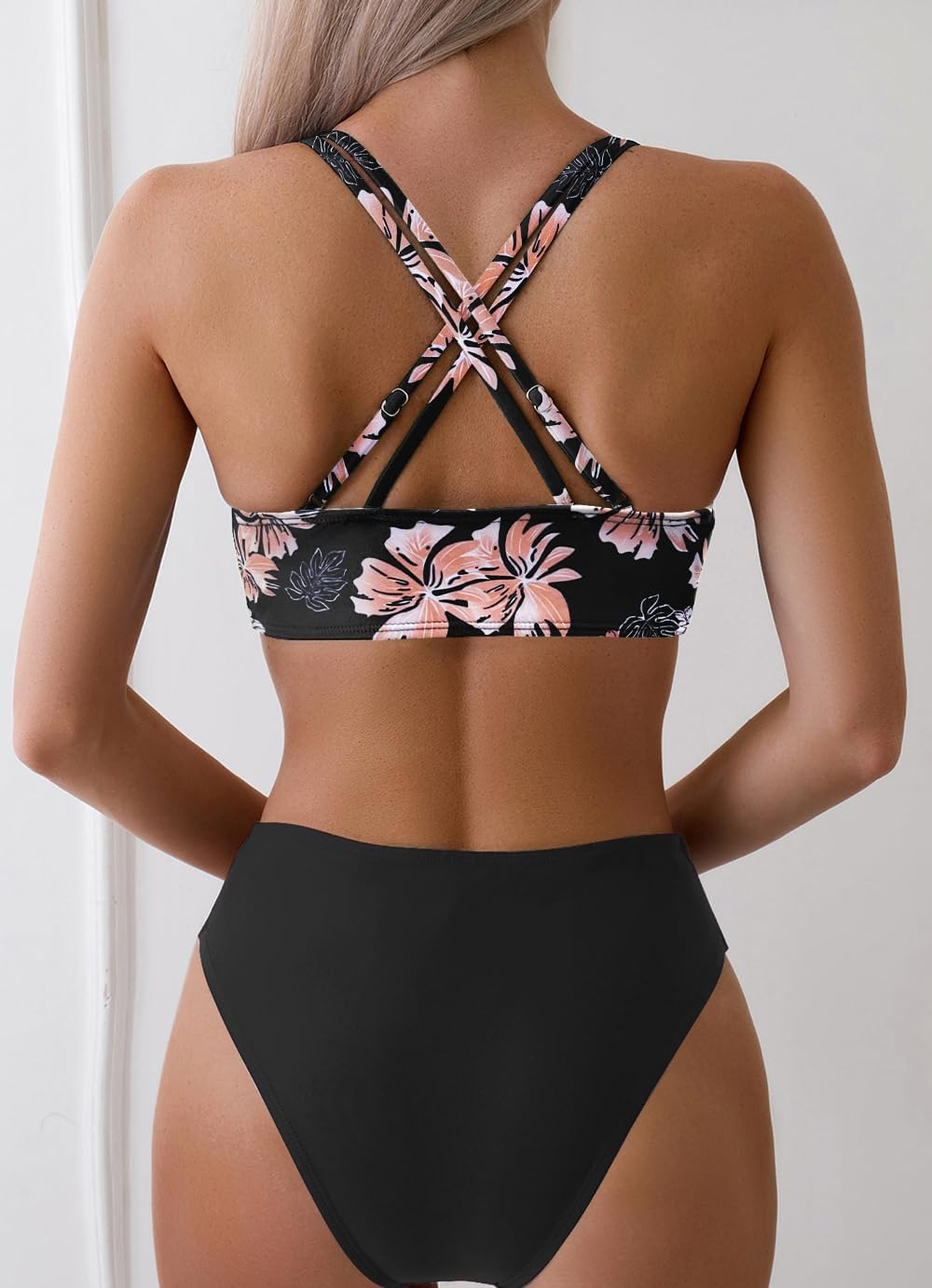 Women's Sexy V Neck Bikini Sets Hollow Out Two Piece Swimsuits Cutout Mid Waist Bathing Suit