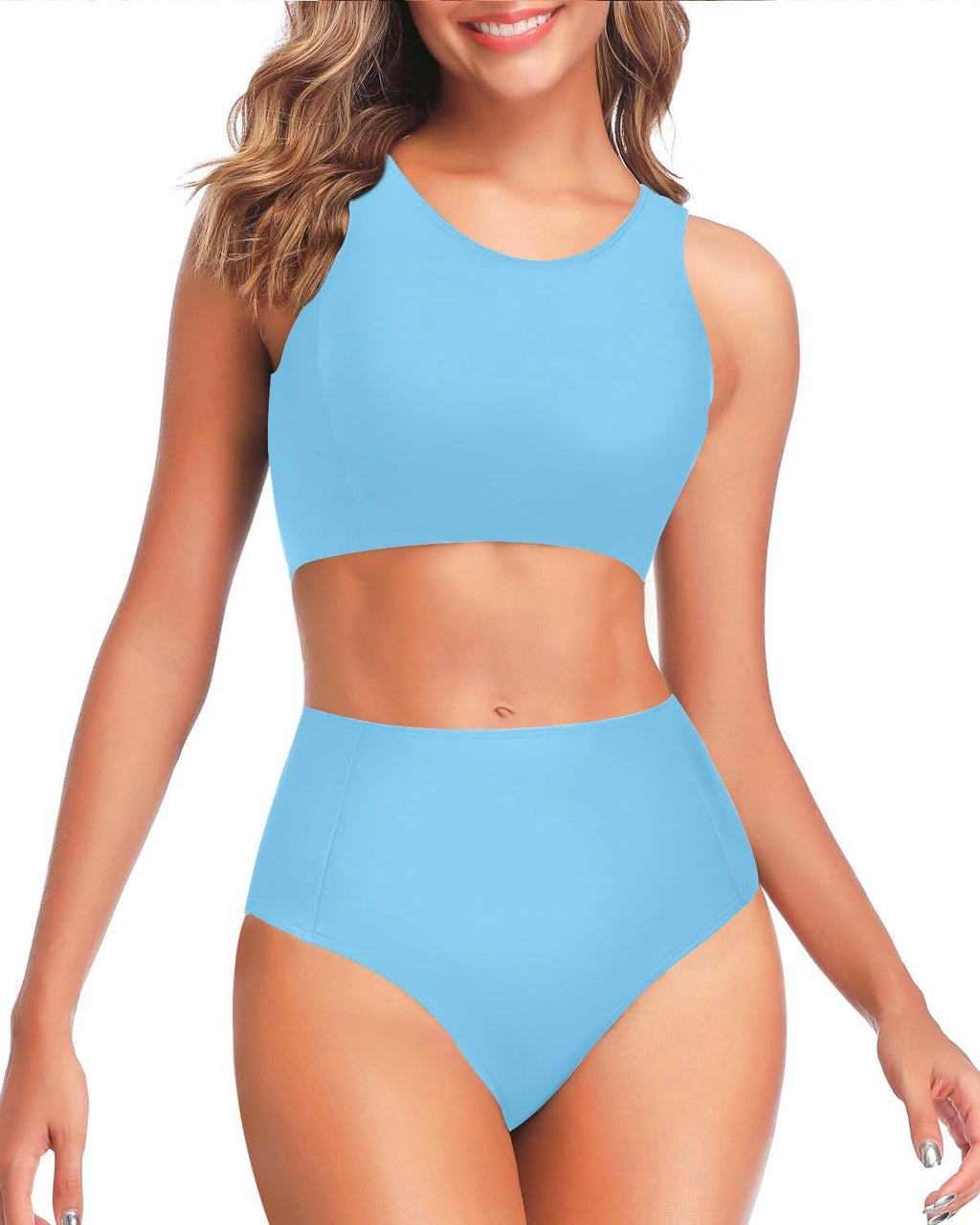 Women Two Piece High Waisted Bikini Set Sporty Swimsuits Bathing Suit with Bottom for Teen Girls