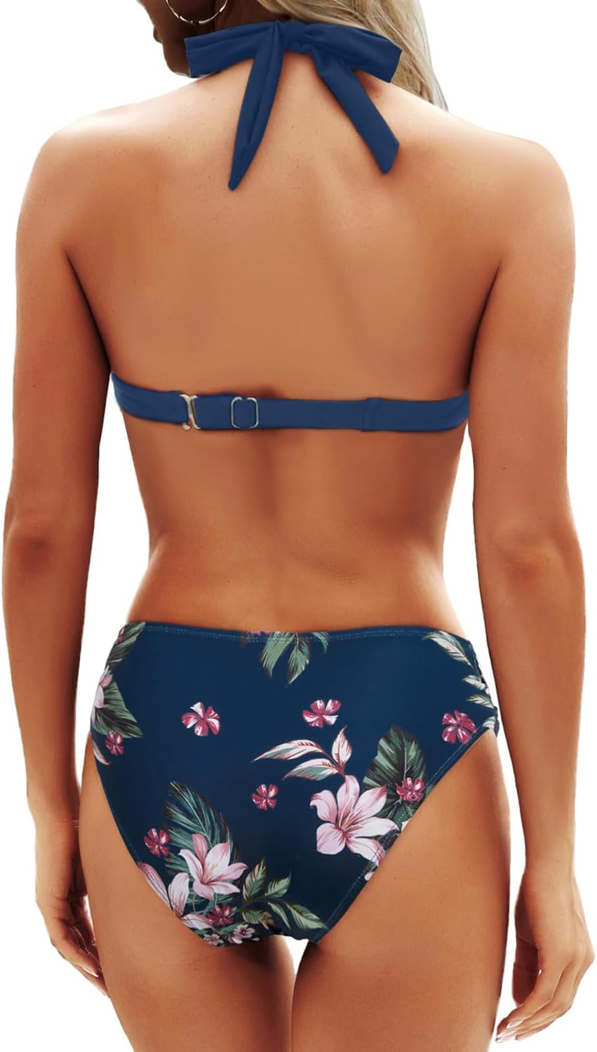 Women Two Piece Bathing Suits Push Up Bikini Set Halter Swimsuit Vintage Swimwear