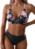 Women's Sexy V Neck Bikini Sets Hollow Out Two Piece Swimsuits Cutout Mid Waist Bathing Suit
