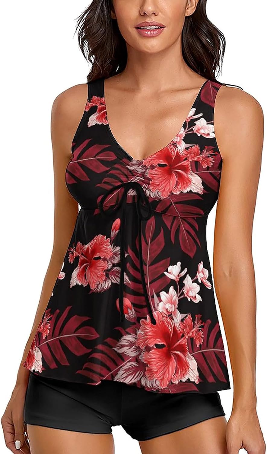 Women's  Bathing Suits  Swimsuits Two Piece Graphic Swim Tank Top with Boyshorts Ladies Swimwear