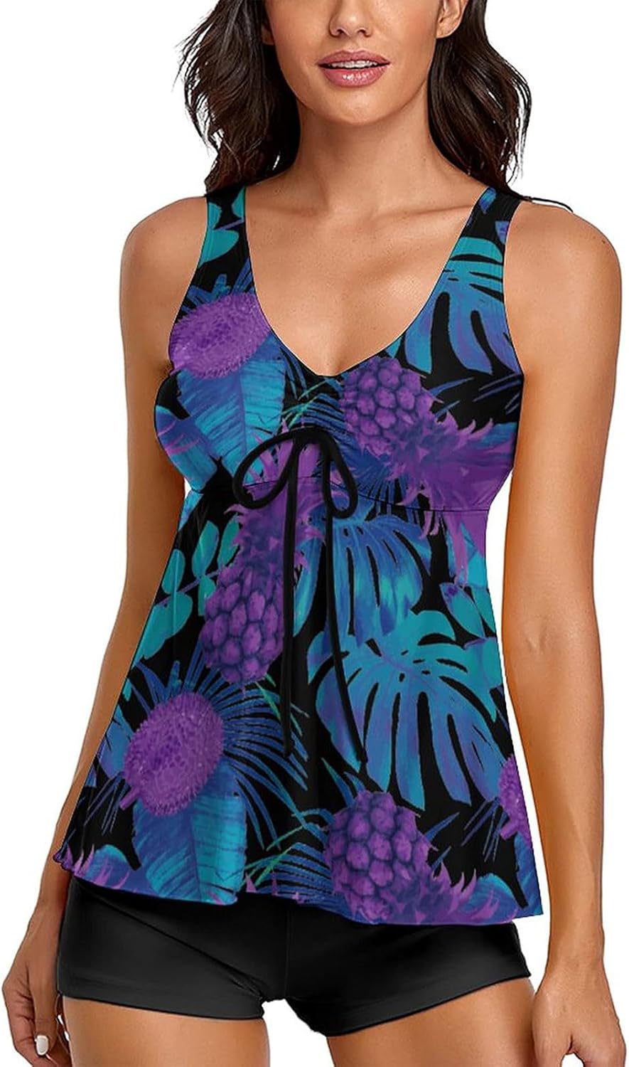 Women's  Bathing Suits  Swimsuits Two Piece Graphic Swim Tank Top with Boyshorts Ladies Swimwear