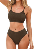 Women's Bikini Set Two Piece Swimsuits High Waisted Scoop Neck Spaghetti Adjustable Straps Textured