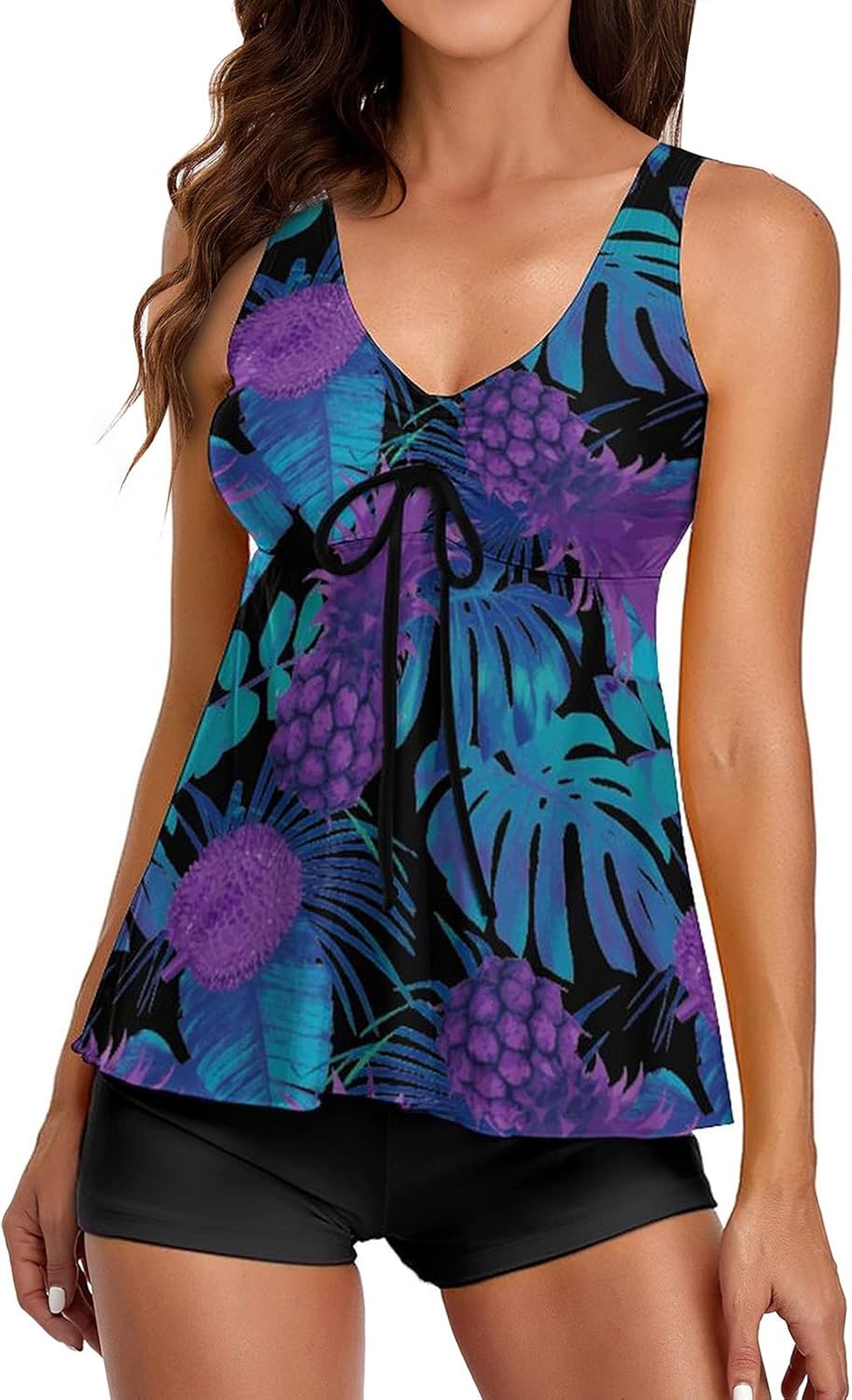 Women's  Bathing Suits  Swimsuits Two Piece Graphic Swim Tank Top with Boyshorts Ladies Swimwear